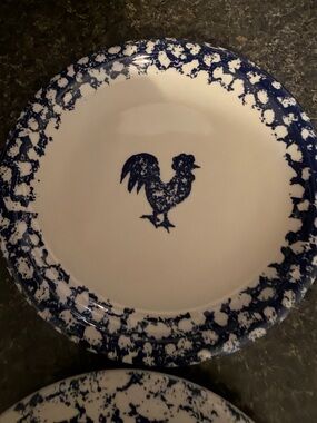 Blue Rooster Ceramic Dinner Plate - White and Blue